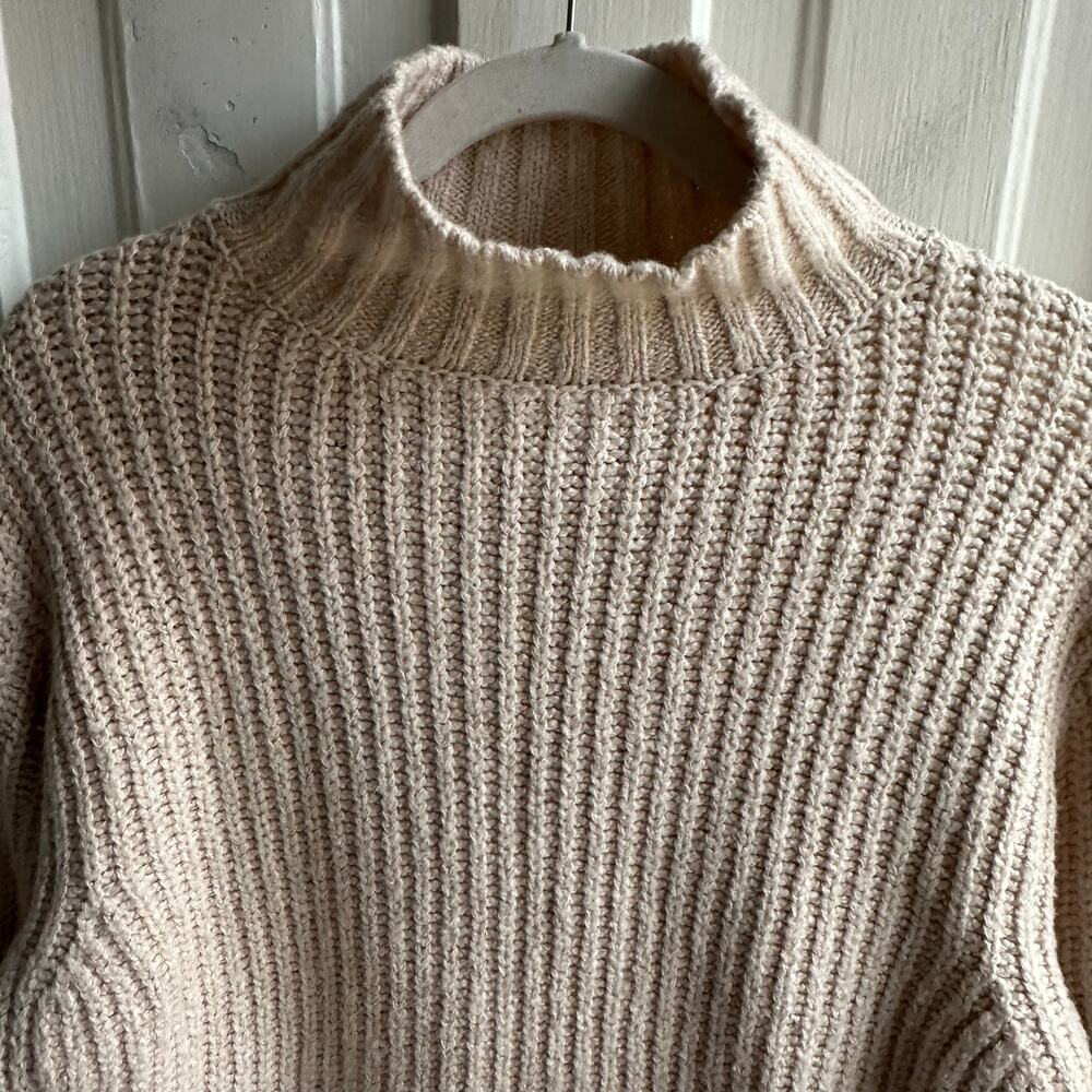 Anthropologie Maeve Funnel Neck Rib Knit Sweater Beige XS - Picture 3 of 8